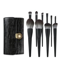 11Pcs High-End Black Makeup Brush Set Private Label Soft Bionic Fiber Bristles Thickened Aluminum Ferrule Cosmetic Brushes Wholesale