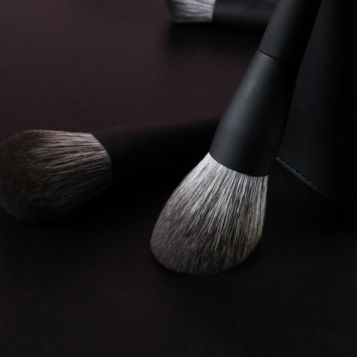 11Pcs High-End Black Makeup Brush Set Private Label Soft Bionic Fiber Bristles Thickened Aluminum Ferrule Cosmetic Brushes Wholesale