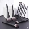 11Pcs High-End Black Makeup Brush Set Private Label Soft Bionic Fiber Bristles Thickened Aluminum Ferrule Cosmetic Brushes Wholesale