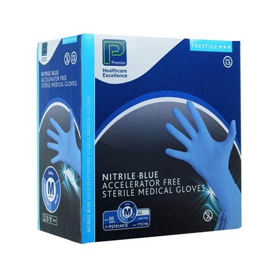 Premier Sterile Blue Nitrile Powder Free Gloves (50 pairs) Wholesale