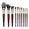 Custom Private Label 9Pcs Burgundy Makeup Brush Set Premium Synthetic Hair Cosmetic Face Eye Beauty Brushes with Wooden Handle