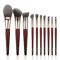 Custom Private Label 9Pcs Burgundy Makeup Brush Set Premium Synthetic Hair Cosmetic Face Eye Beauty Brushes with Wooden Handle