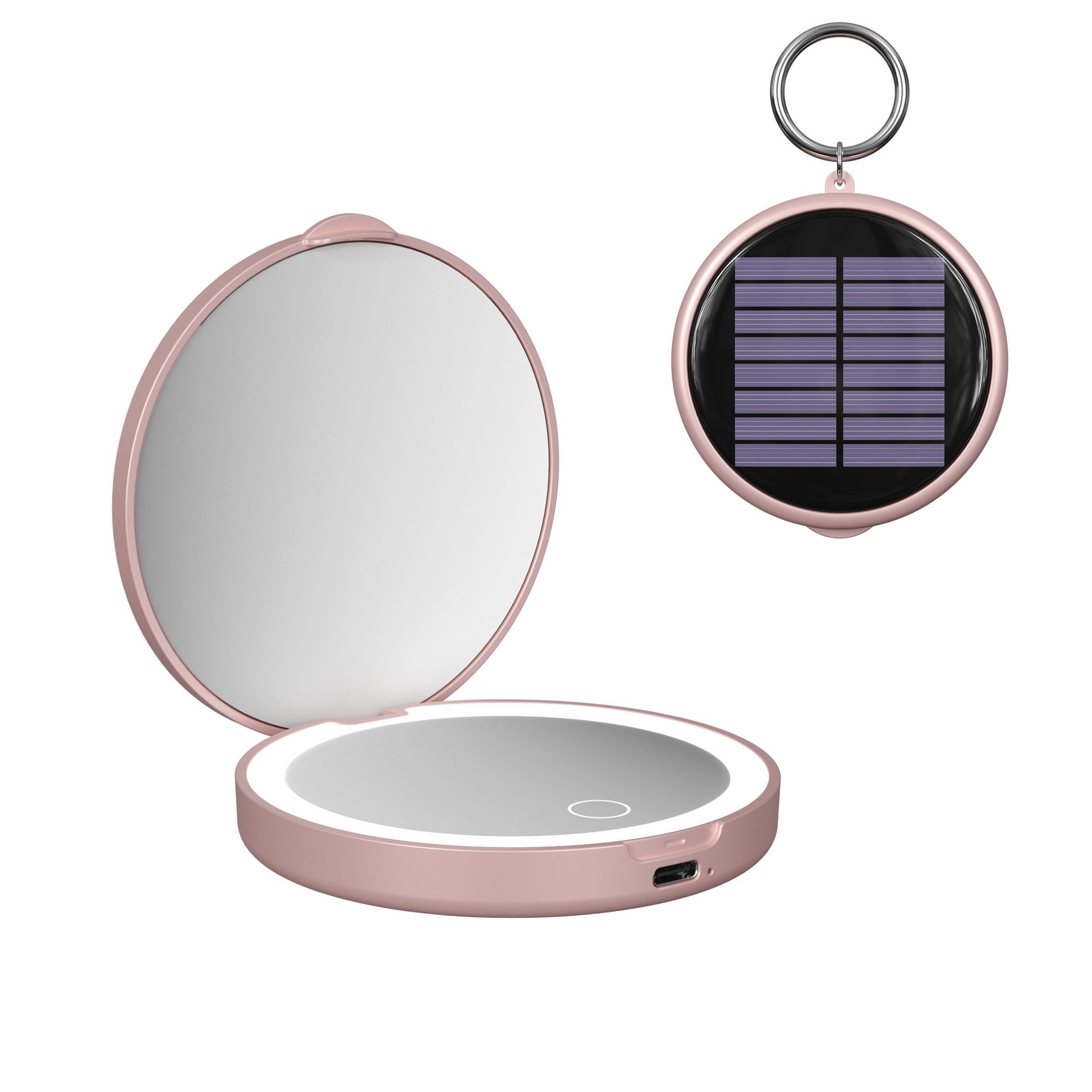 New Double-sided Rechargeable Dual Power Supply Round LED Makeup Mirror Portable And Convenient For Travel With Solar Power Function And Pocket Size.