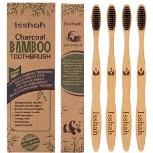 4 Pack Medium Soft Charcoal Bristles Biodegradable Wooden Handle BPA Free Eco Friendly Bamboo Toothbrush