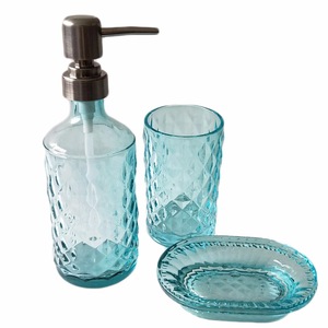 Beautiful outlook customized design pink /purple/blue/dark blue Glass bathroom accessory set wholesale