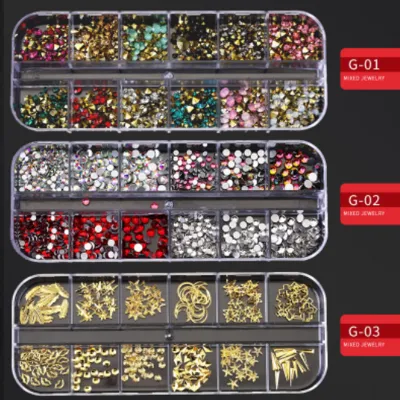 Mixed Nail Rhinestones Plastic Box Nail Art Decorations