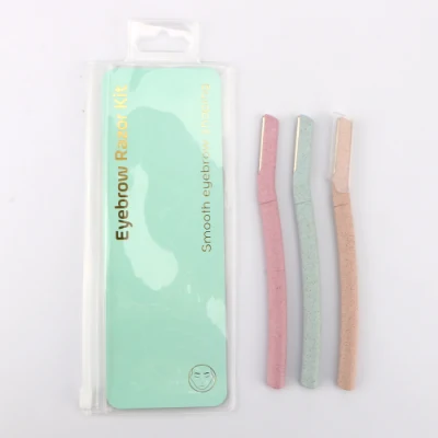 Nature Eco-Friendly Women Facial Dermaplaning Tool Hair Remover Pink Color Eyebrow Trimmer Wheat Straw Biodegradable Razor