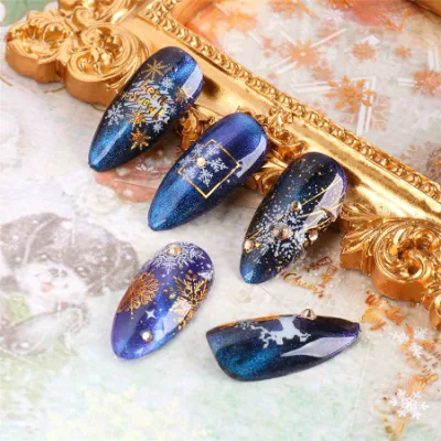 New Nail Stickers Ins Winter Snowflake Elk Laser Gold Christmas 3D Adhesive Nail Stickers