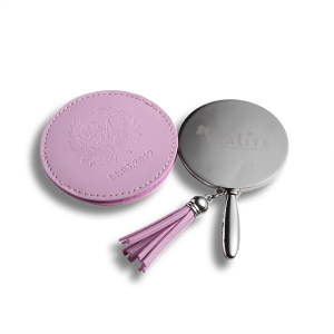 Original Mirror Manufacturer Zinc Alloy Make Up Hand Pocket Custom Compact Mirror With PU & Tassels