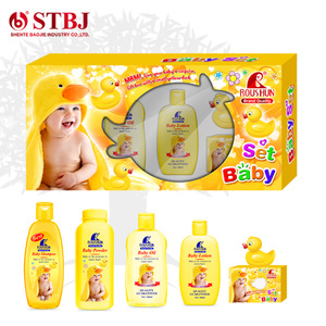 ROUSHUN Yellow/Pink Baby Set with Shampoo/Powder/Oil/Lotion