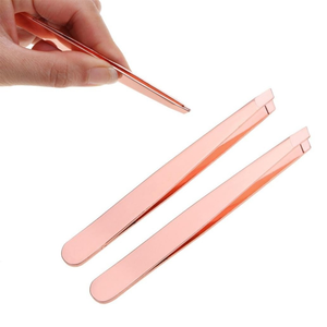 Stainless Steel Eyebrow Tweezers Eyelash Curler Clip Rose Gold Slanted Tip Volume Tweezers