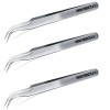 3 PCS Eyelash & Eyebrow Tweezers False Lash Tweezers Stainless Steel Slightly Curved Volume Lash Tweezers Set Eyelash Extension