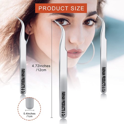 3 PCS Eyelash & Eyebrow Tweezers False Lash Tweezers Stainless Steel Slightly Curved Volume Lash Tweezers Set Eyelash Extension