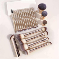 Custom Logo 20Pcs Champagne Gold Makeup Brush Set Double Ended Face Brushes Kabuki Retractable Cosmetic Brush Kit Wholesale OEM/ODM