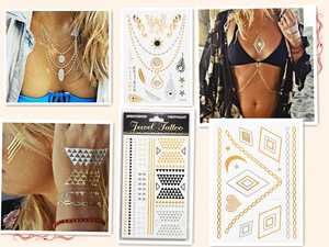 2015 Temporary Metallic Tattoo Gold Silver Flash Tattoos Inspired Body Makeup Sticker Nude Body Art