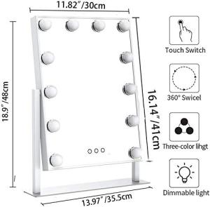 2021 Newest Hollywood Makeup Vanity Mirror Tabletops Lighted Cosmetic Mirror with 3 COLORS LED Light adjustable Bulbs