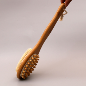 Bamboo Bath Brush for Back Scrubber,Wooden Brush with Long Handle for Exfoliating Skin & Wood Beads for Massage