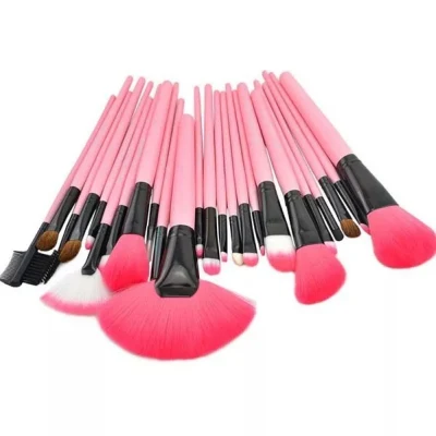 in-Stock 24-Piece Wooden Makeup Brush Set: Pink and Black Tools