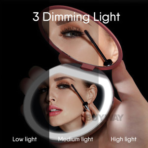 Portable Mini Pocket Make Up Mirror With Led Light Double Sided Mirror With Magnification