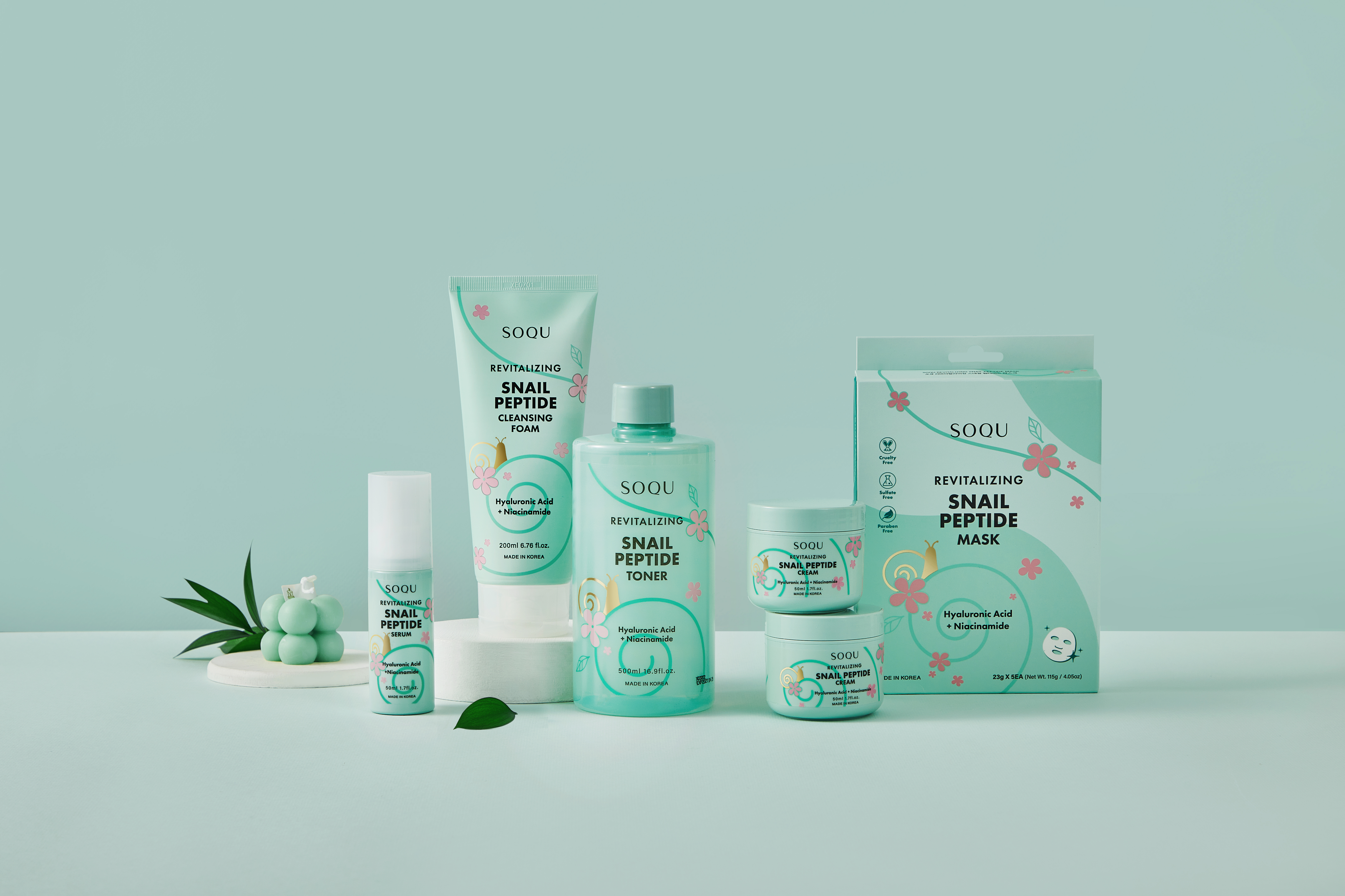 SOQU REVITALIZING SNAIL PEPTIDE Lines(Cream, Serum, Toner, Mask, Essence, Eye Cream, Cleanser)