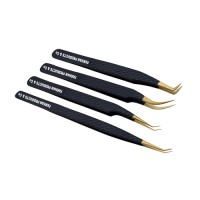 Set of 4 Diamond Grip Eyelash Extensions Tweezers Japanese Stainless Steel Lash Tweezer (Black)