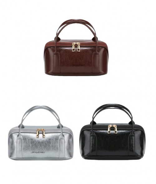 Travel Silver PU Cosmetic Tote Handbag Portable Makeup Case Storage Toiletry Bag