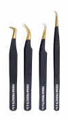 Set of 4 Diamond Grip Eyelash Extensions Tweezers Japanese Stainless Steel Lash Tweezer (Black)