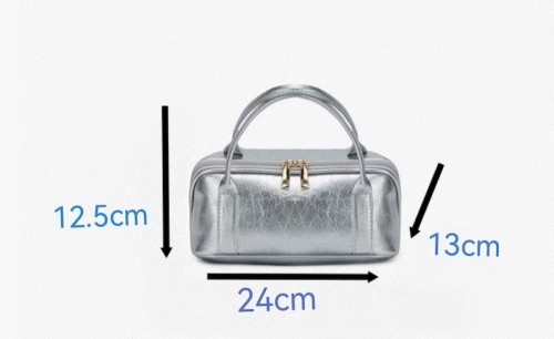 Travel Silver PU Cosmetic Tote Handbag Portable Makeup Case Storage Toiletry Bag