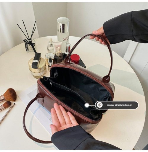 Travel Silver PU Cosmetic Tote Handbag Portable Makeup Case Storage Toiletry Bag