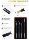 Set of 4 Diamond Grip Eyelash Extensions Tweezers Japanese Stainless Steel Lash Tweezer (Black)