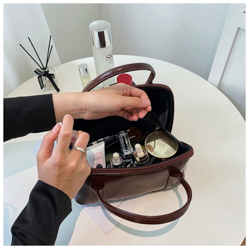 Travel Silver PU Cosmetic Tote Handbag Portable Makeup Case Storage Toiletry Bag