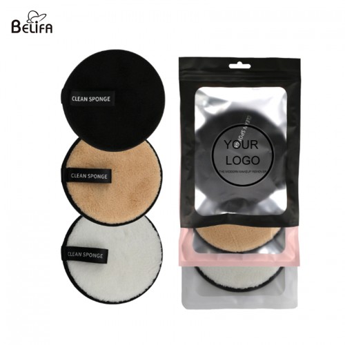 Private label reusable round shape facial makeup removal microfiber cotton pads color face cosmetic make up remover sponge puff