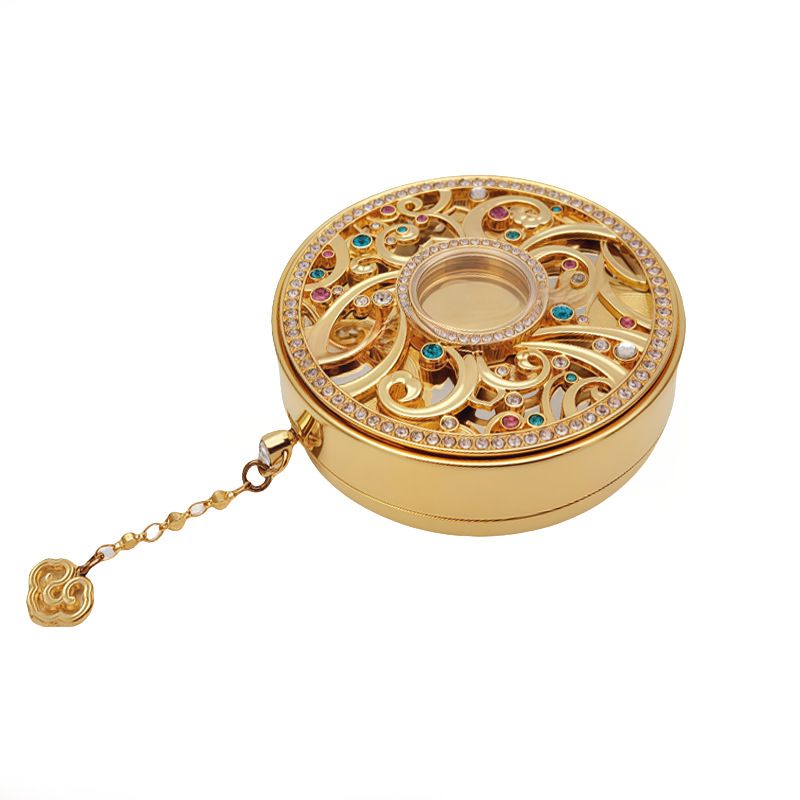 Custom Made Creative Design Diamond Round Luxury Metal Die Casting Flip Magnetic Solid Ointment Box