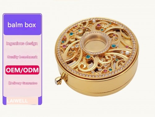 Custom Made Creative Design Diamond Round Luxury Metal Die Casting Flip Magnetic Solid Ointment Box
