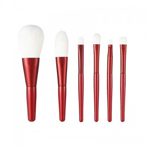 6-Piece Red Handle Makeup Brush Set – Soft Synthetic Face & Eye Brushes for Foundation, Blush, Eyeshadow