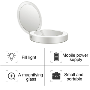 3X Magnifying LED Makeup Mirror 3000mAh Power Bank Mirror Pocket Cosmetic Vanity Mirror