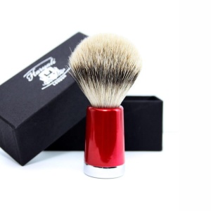 Mens Sliver tip Badger looking hair Shaving Brush With Shiny Red Base & Holder