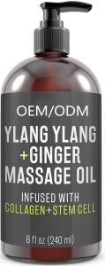 OEM Ylang Ylang & Ginger Massage Oil Infused with Collagen and Stem Cell,Relaxation Sore Muscle Body Lotion with Essential Oils