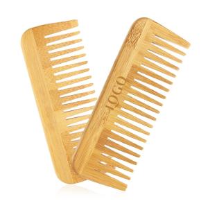 Professional Custom Logo Natural Bamboo Wooden Wide Tooth Hair Detangler Comb