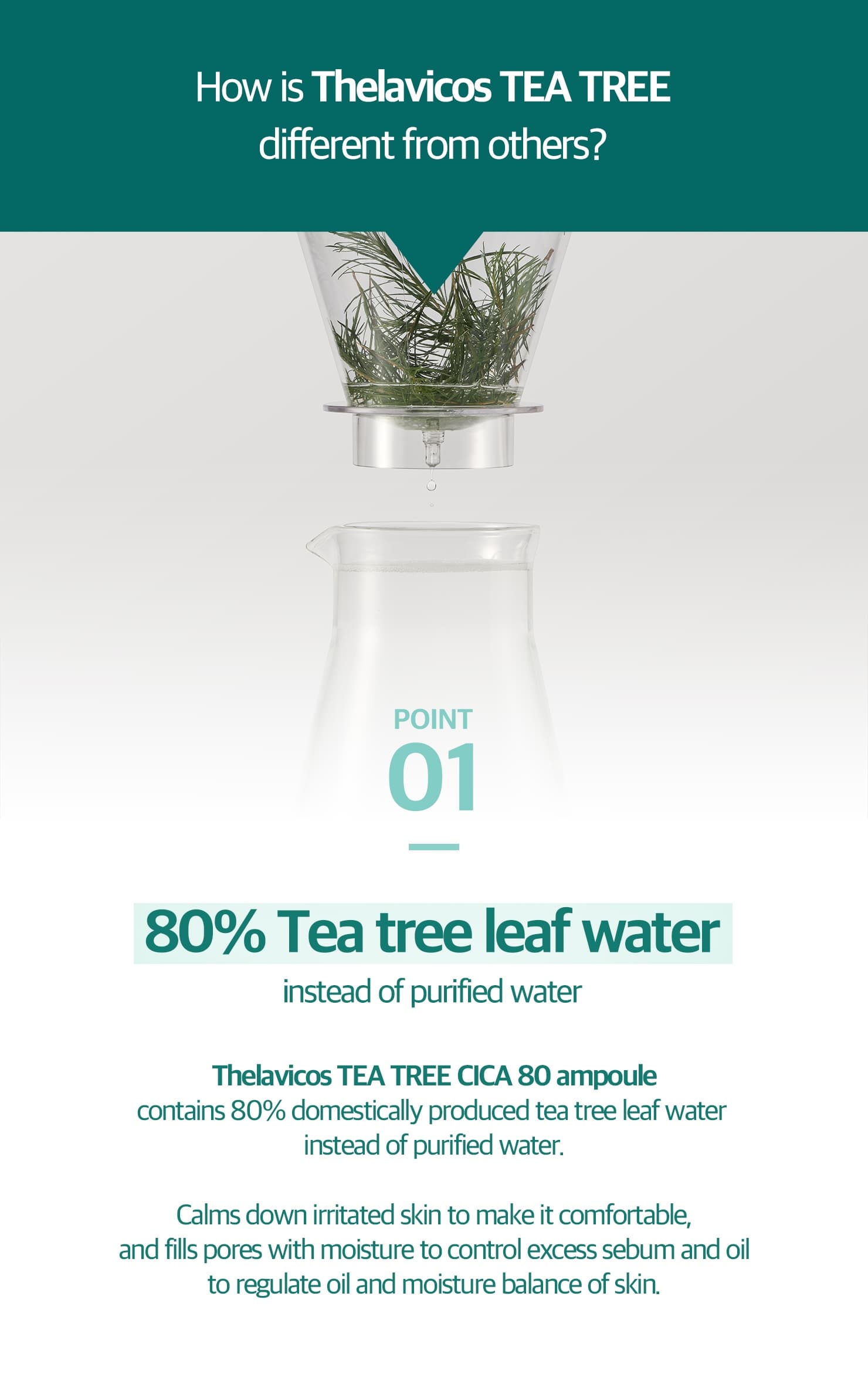 VEGAN Skin Care Slightly Acidic Tea Tree &amp; Cica-80 Pore Tightening Ampoule 30ml