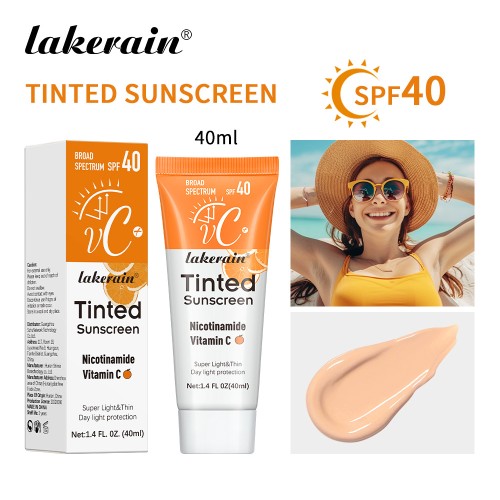 Lakerain Lightweight Tinted Sunscreen,Mineral Vitamin C Sun Cream,Daily Light‑Coverage Sun Protection Cream for Face Skin Care