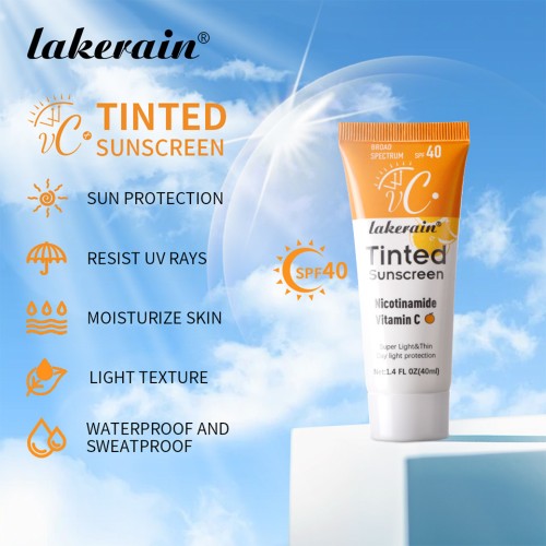 Lakerain Lightweight Tinted Sunscreen,Mineral Vitamin C Sun Cream,Daily Light‑Coverage Sun Protection Cream for Face Skin Care