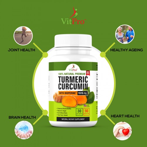 VitPro Turmeric Curcumin with BioPerine 1515mg Natural Joint&Healthy Support-90Capsules
