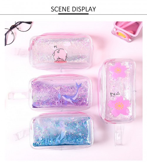 Candy Color Waterproof PVC Cosmetic Makeup Bag  Wholesale Quicksand effect Travel Portable Pouch Bag for Girls