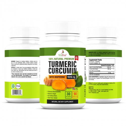 VitPro Turmeric Curcumin with BioPerine 1515mg Natural Joint&Healthy Support-90Capsules