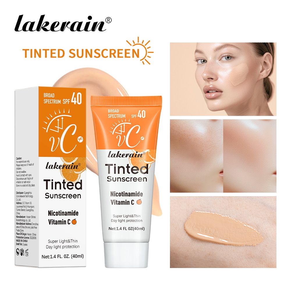 Lakerain Lightweight Tinted Sunscreen,Mineral Vitamin C Sun Cream,Daily Light‑Coverage Sun Protection Cream for Face Skin Care