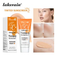 Lakerain Lightweight Tinted Sunscreen,Mineral Vitamin C Sun Cream,Daily Light‑Coverage Sun Protection Cream for Face Skin Care
