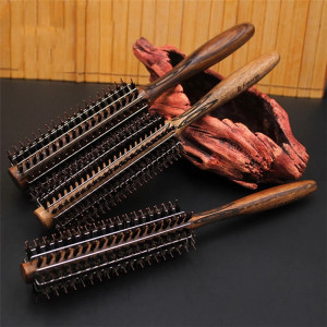 Customized Logo Nylon Hair Comb Wooden Round Boar Bristle Hair Brushes