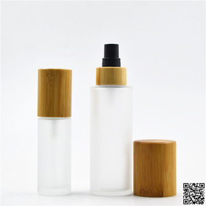 Factory sale perfume bottles 50ml 100ml 150ml Frost glass lotion bottle with bamboo mist sprayer/bamboo lotion pump/bamboo cap