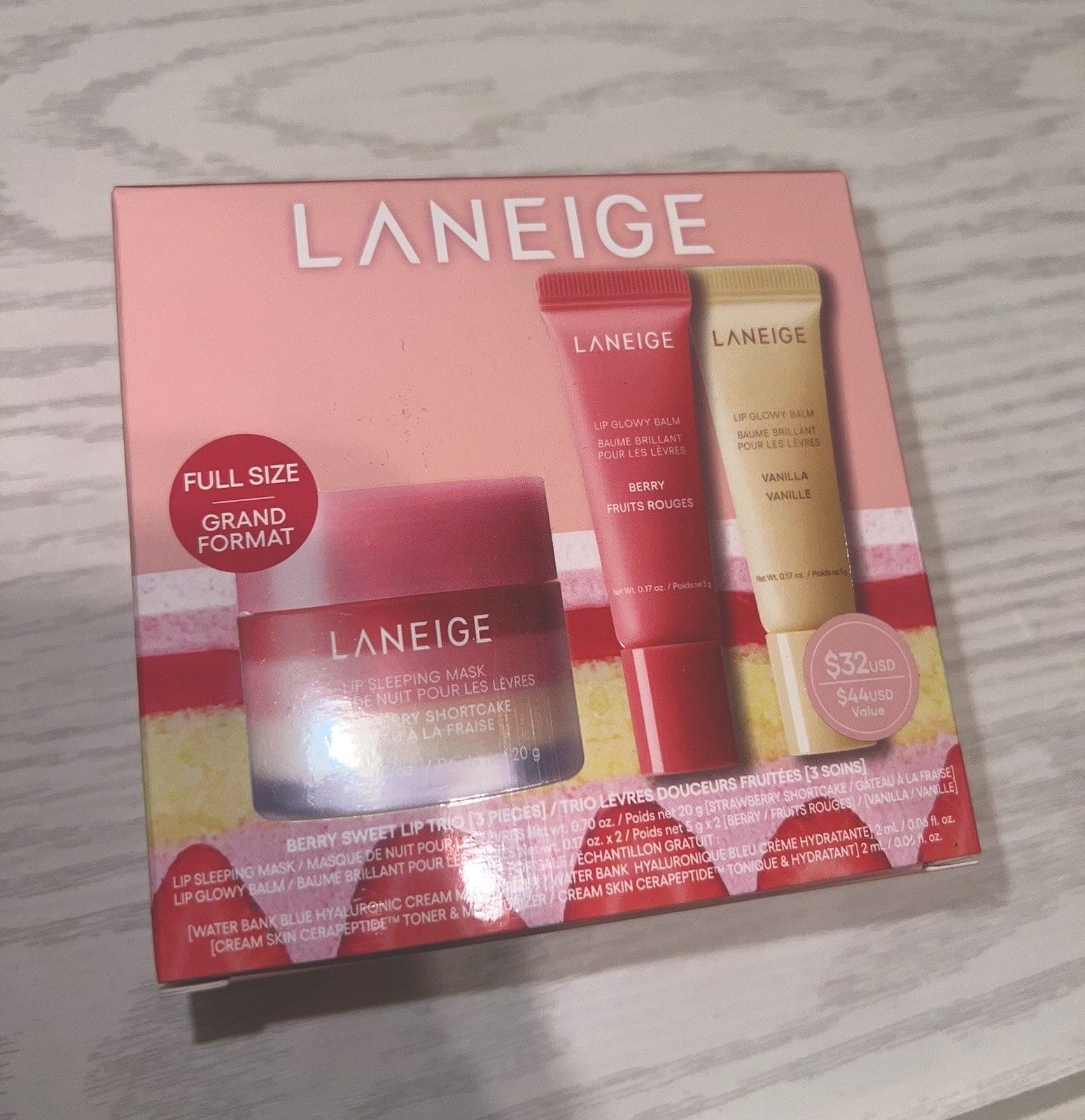 LANEIGE Berry Sweet Lip Trio Lips Set: Strawberry Lip Sleeping Mask + Balm